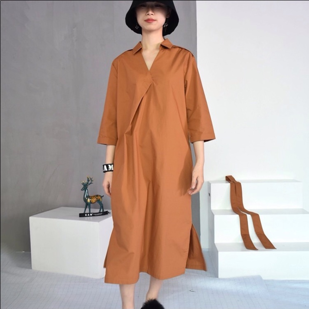 Spring 2019 Midi , waist adjustable dress in rust - Picture 5 of 6